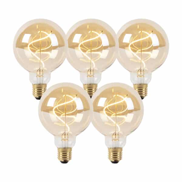 Set mit 5 E27 dimmbaren LED-Glühfadenlampen G95 goldline