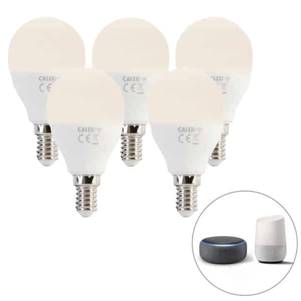 Set van 5 smart E14 RGBW LED lampen P45 mat 4