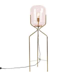 Art Deco Stehlampe Messing mit rosa Glas - Bliss