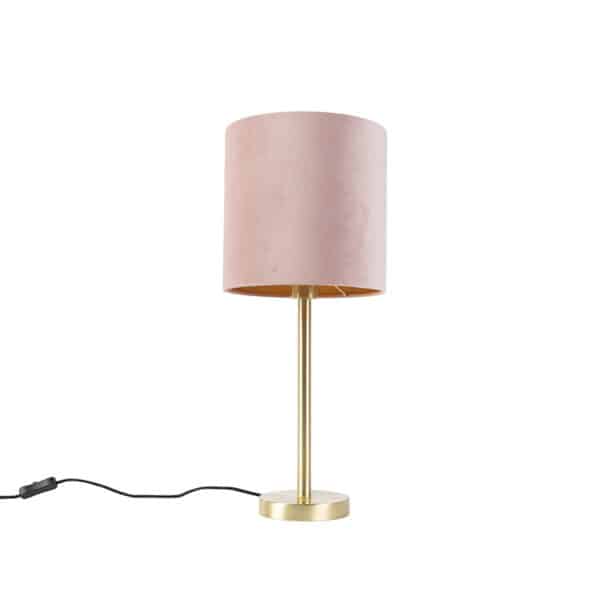 Romantische Tischleuchte Messing mit rosa Schirm 25 cm - Simplo