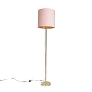 Romantische Stehlampe Messing mit rosa Schirm 40 cm - Simplo