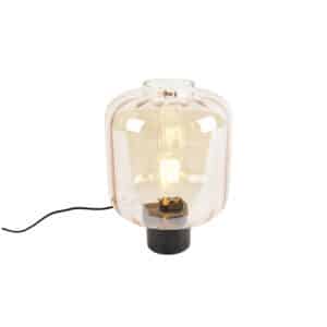 Design Tischlampe schwarz mit Braunglas - Qara