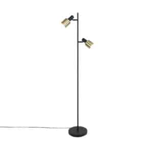 Design-Stehlampe schwarz mit goldenen 2-Lichtern - Stijn