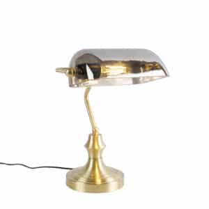 Klassische Notarlampe Gold mit geräuchertem Spiegelglas - Banker