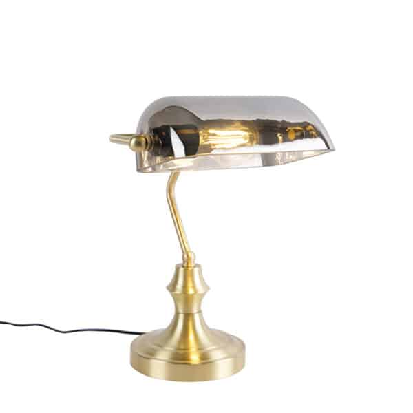 Klassische Notarlampe Gold mit geräuchertem Spiegelglas - Banker