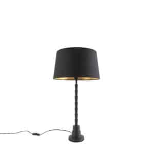 Art Deco Tischlampe schwarz mit Baumwollschirm schwarz 35 cm - Pisos