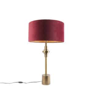 Art Deco Tischlampe Bronze Veloursschirm Rot 50 cm - Diverso