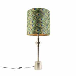 Art Deco Tischlampe Gold Samt Schatten Pfau Design 40 cm - Diverso