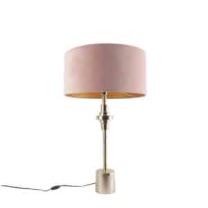 Art Deco Tischlampe Gold Veloursschirm Pink 50 cm - Diverso