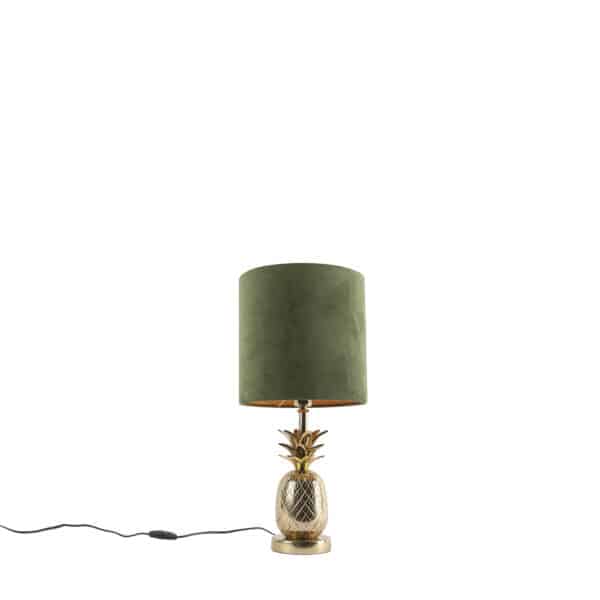 Botanische Tischlampe Gold mit Samtgrün 25 cm - Tropisch