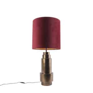 Art Deco Tischlampe Bronze Veloursschirm Rot mit Gold 50cm - Bruut