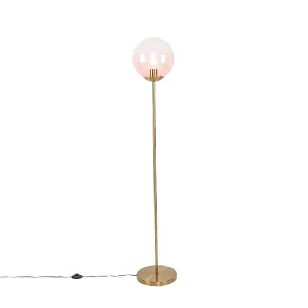 Art Deco Stehlampe Messing mit rosa Glas - Pallon Mezzi