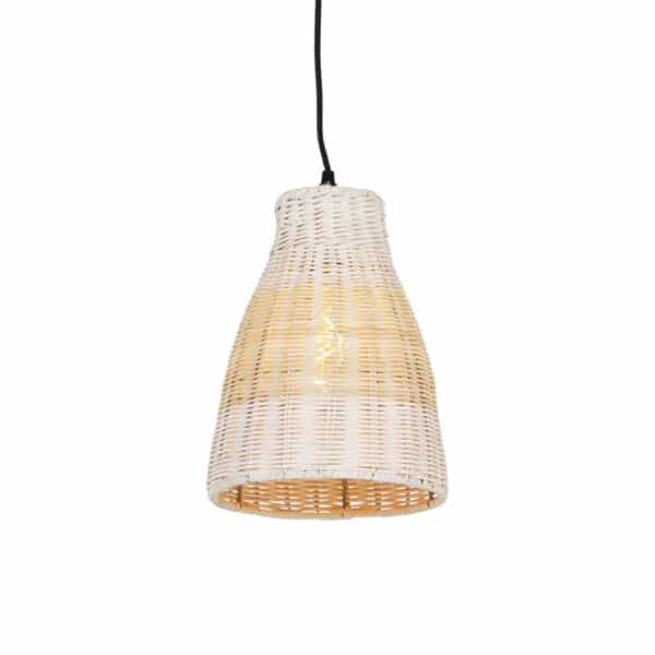 Land Hängelampe weiß mit Holz 20 cm - Burn Rattan