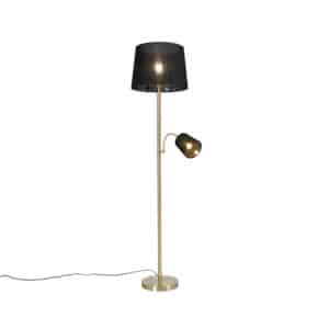 Klassische Stehlampe Gold Stoffschirm Schwarz mit Leselampe - Retro