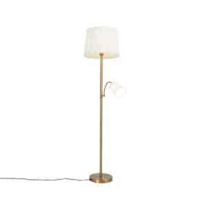 Klassische Stehlampe bronzefarbener Stoffschirm weiß mit Leselampe - Retro