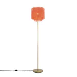 Orientalische Stehlampe goldrosa Schirm mit Fransen - Franxa