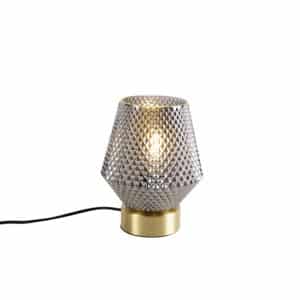 Art Deco Tischlampe Messing mit Rauchglas - Karce