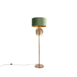 Vintage goldene Stehlampe mit grünem Samtschirm - Botanica