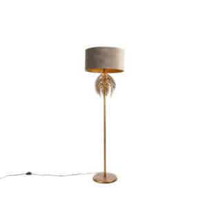 Vintage Stehlampe Gold mit Samtschirm Taupe 50 cm - Botanica