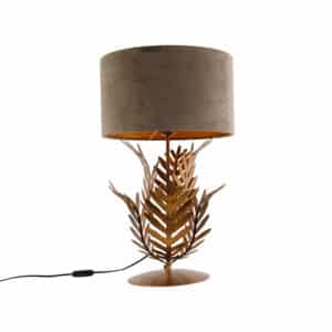 Vintage Tischlampe Gold mit Samtschirm Taupe 35 cm - Botanica