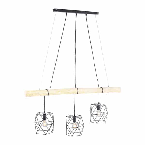 Industrielle Hängelampe schwarz mit Holz 3-Licht - Mediena
