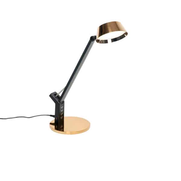 Tischleuchte schwarz mit Messing inkl. LED mit USB - Edward
