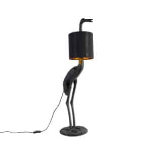 Vintage Stehlampe schwarz mit Stoffschirm schwarz - Kranichvogel To