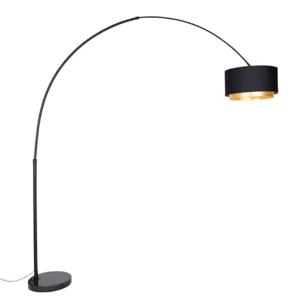 Moderne Bogenlampe schwarz mit Duo-Schirm schwarz mit gold - XXL