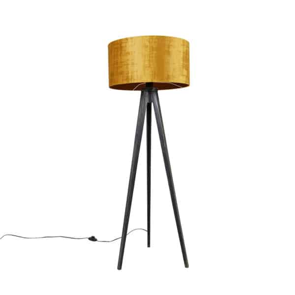 Stehlampe Stativ schwarz mit Schirm gold 50 cm - Tripod Classic