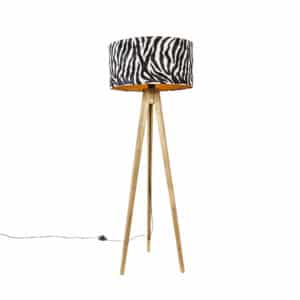 Vintage Stehlampe Holzschirm Zebra Design 50 cm - Tripod Classic