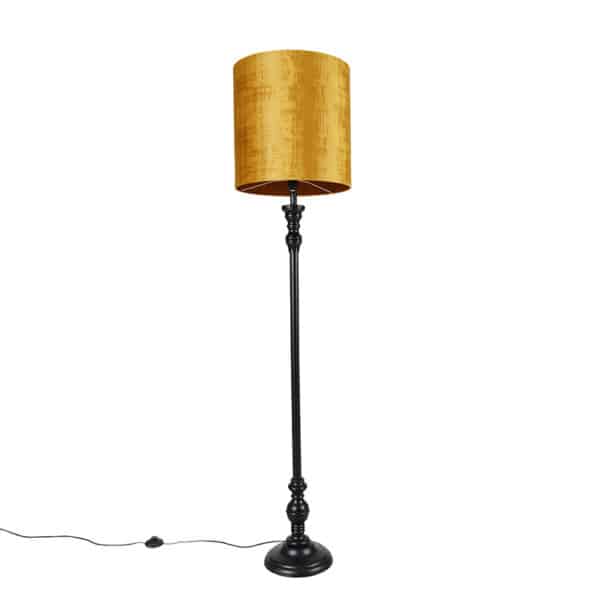 Stehlampe schwarz mit goldenem Stoffschirm 40 cm - Classico