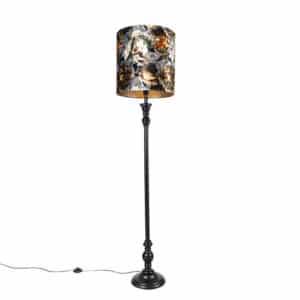 Stehlampe schwarz mit Blumenschirm 40 cm - Classico