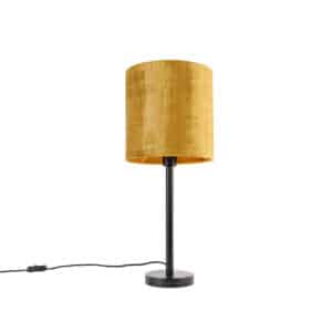 Moderne Tischlampe schwarz mit Schirm gold 25 cm - Simplo