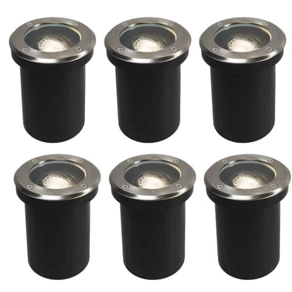 6er Set Outdoor Bodenstrahler Edelstahl IP65 - Delux