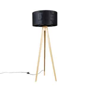 Stehlampe Holz mit Stoffschirm schwarz 50 cm - Tripod Classic