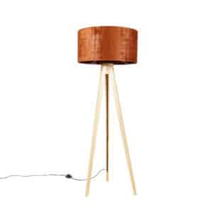 Stehlampe Holz mit Stoffschirm orange 50 cm - Tripod Classic