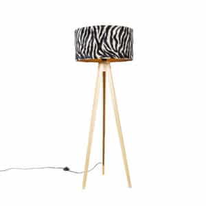 Stehlampe Holz mit Stoffschirm Zebra 50 cm - Stativ Classic