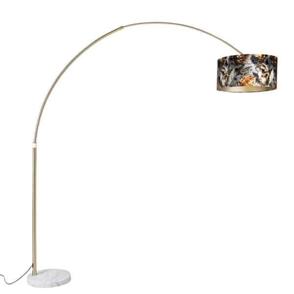 Bogenlampe Messing mit Schatten Blumenmuster 50 cm - XXL