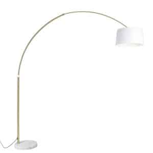 Bogenlampe Messing mit weißem Stoffschirm weiß 50 cm - XXL