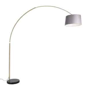 Bogenlampe Messing mit Marmorstoffschirm grau 45 cm - XXL