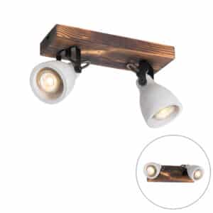 Industrielle Deckenlampe Holz mit Beton 2-flammig - Creto