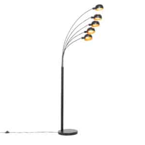 Design-Stehlampe schwarz mit Gold 5 Lichter - Sixties Marmo