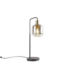 Design-Tischlampe schwarz mit Gold und Rauchglas - Zuzanna