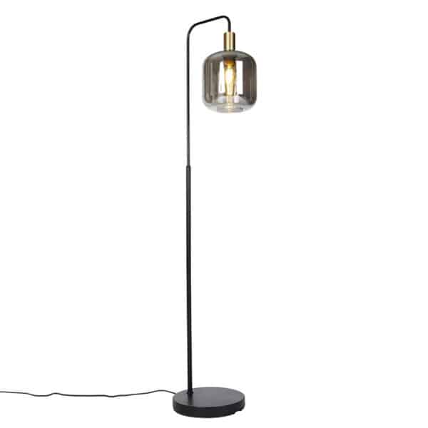 Design Stehlampe schwarz mit gold mit Rauchglas - Zuzanna