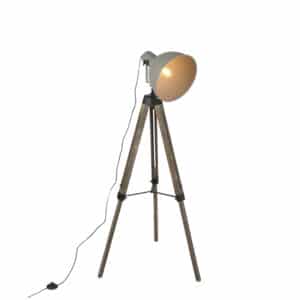 Smarte Industrie-Stativ-Stehlampe Holz mit grau inkl. WiFi A60 - Laos