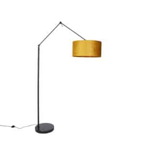 Moderne Stehlampe schwarz Leinenschirm gelb 50 cm - Editor