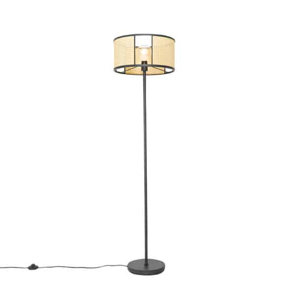 Retro Stehlampe schwarz mit Rattan 40 cm - Akira