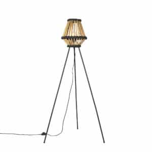 Orientalische Stativ-Stehlampe Bambus mit Schwarz - Evalin