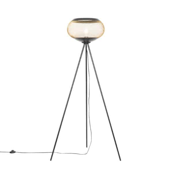 Moderne dreibeinige Stehlampe schwarz mit Gold - Lucas