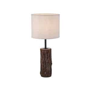 Ländliche Tischlampe aus Holz mit weißem Schirm - Oriana
